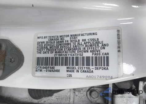 2001 Toyota Corolla Le z USA, uszkodzony, nr VIN 2T1BR12E11C473152